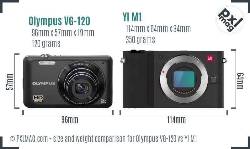 Olympus VG-120 vs YI M1 size comparison