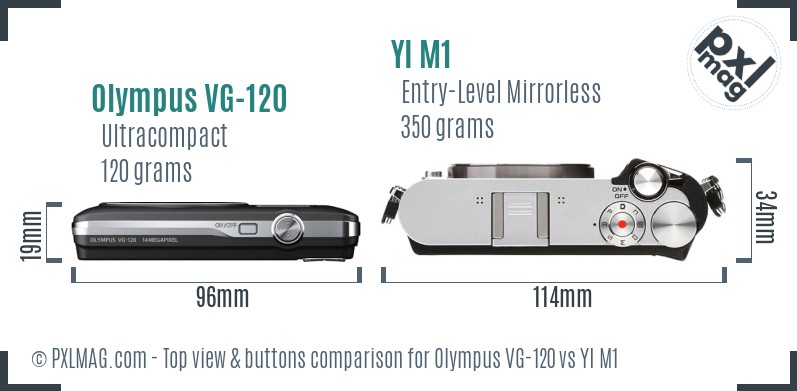 Olympus VG-120 vs YI M1 top view buttons comparison