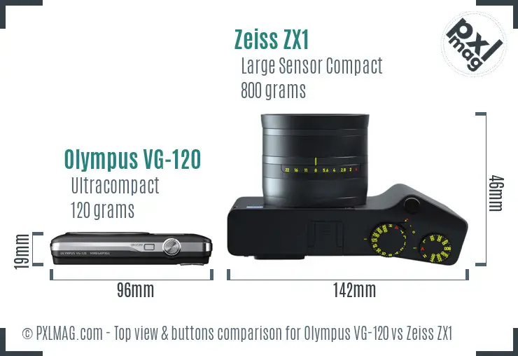 Olympus VG-120 vs Zeiss ZX1 top view buttons comparison