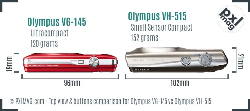 Olympus VG-145 vs Olympus VH-515 top view buttons comparison
