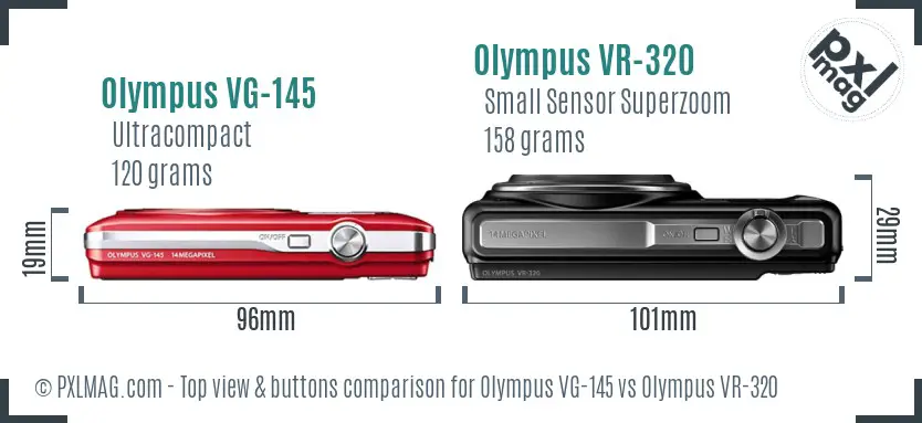Olympus VG-145 vs Olympus VR-320 top view buttons comparison