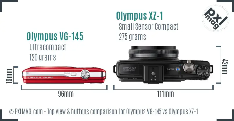 Olympus VG-145 vs Olympus XZ-1 top view buttons comparison