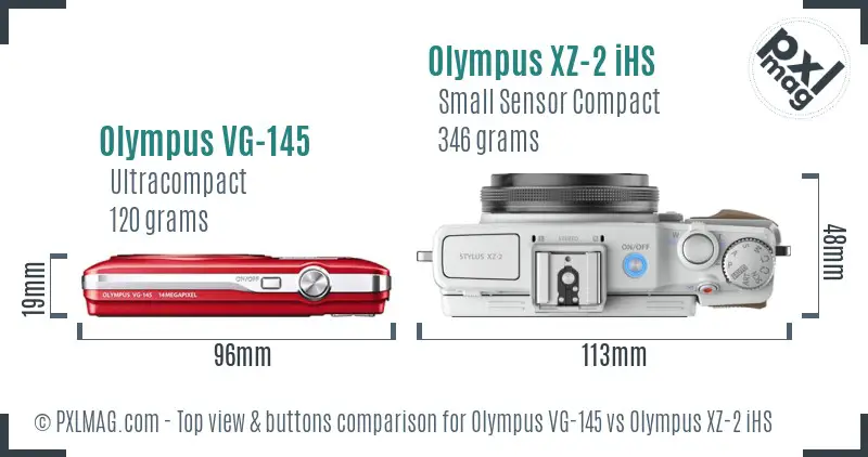 Olympus VG-145 vs Olympus XZ-2 iHS top view buttons comparison