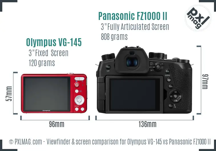 Olympus VG-145 vs Panasonic FZ1000 II Screen and Viewfinder comparison