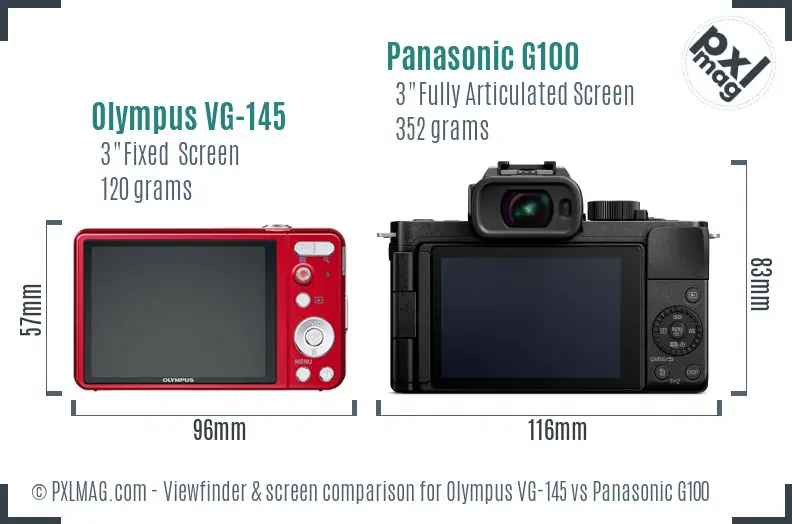 Olympus VG-145 vs Panasonic G100 Screen and Viewfinder comparison