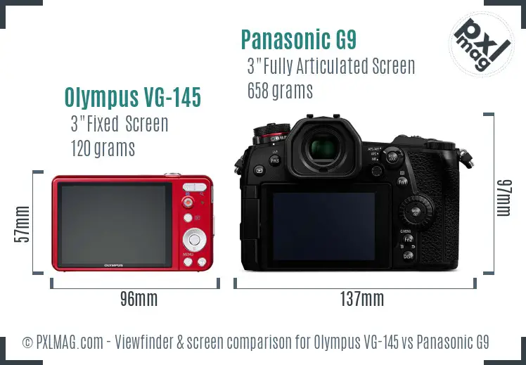Olympus VG-145 vs Panasonic G9 Screen and Viewfinder comparison
