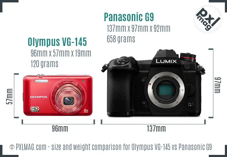 Olympus VG-145 vs Panasonic G9 size comparison