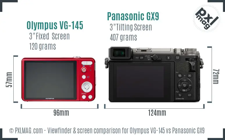 Olympus VG-145 vs Panasonic GX9 Screen and Viewfinder comparison
