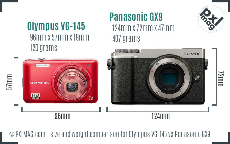 Olympus VG-145 vs Panasonic GX9 size comparison