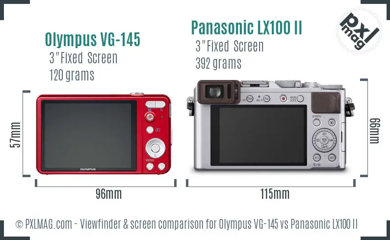 Olympus VG-145 vs Panasonic LX100 II Screen and Viewfinder comparison