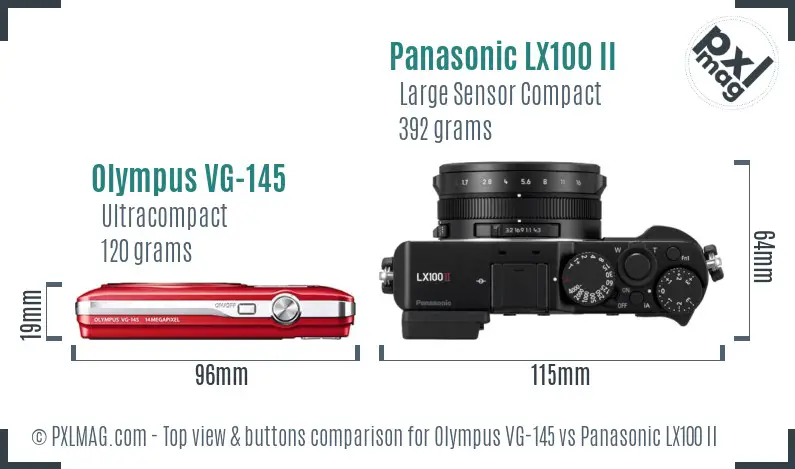 Olympus VG-145 vs Panasonic LX100 II top view buttons comparison