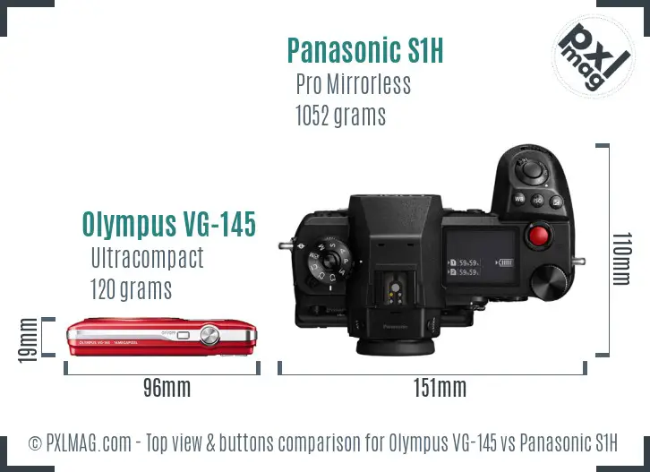 Olympus VG-145 vs Panasonic S1H top view buttons comparison