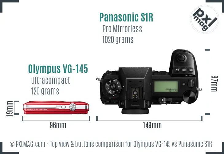 Olympus VG-145 vs Panasonic S1R top view buttons comparison