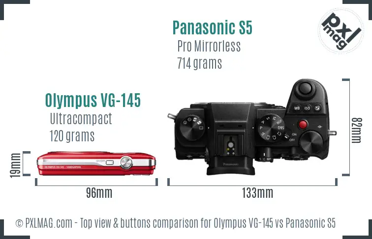 Olympus VG-145 vs Panasonic S5 top view buttons comparison