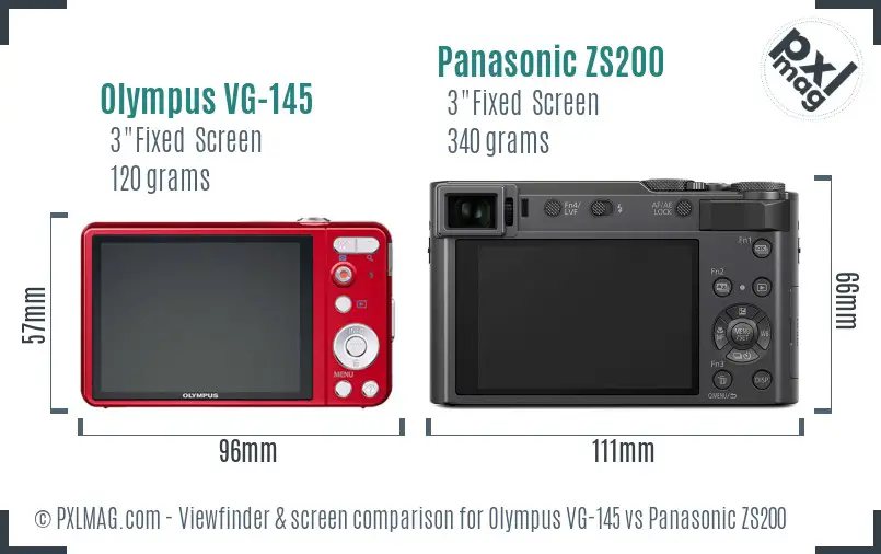 Olympus VG-145 vs Panasonic ZS200 Screen and Viewfinder comparison