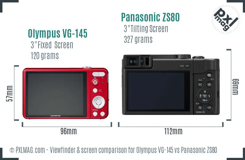 Olympus VG-145 vs Panasonic ZS80 Screen and Viewfinder comparison