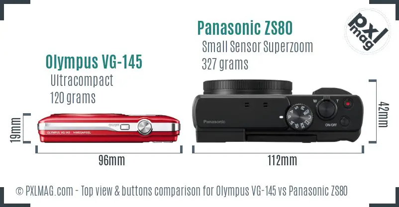 Olympus VG-145 vs Panasonic ZS80 top view buttons comparison