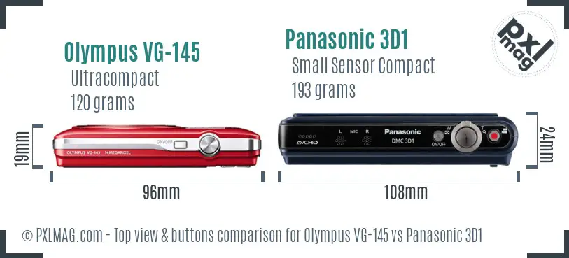 Olympus VG-145 vs Panasonic 3D1 top view buttons comparison