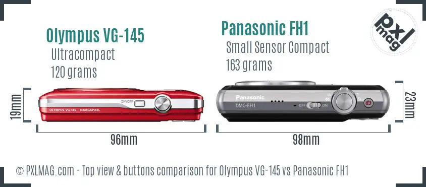 Olympus VG-145 vs Panasonic FH1 top view buttons comparison