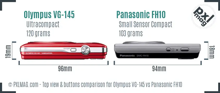 Olympus VG-145 vs Panasonic FH10 top view buttons comparison