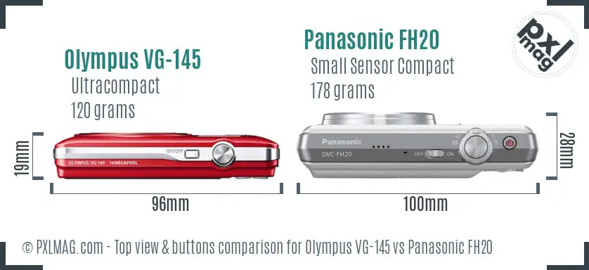 Olympus VG-145 vs Panasonic FH20 top view buttons comparison