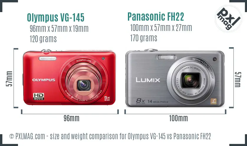 Olympus VG-145 vs Panasonic FH22 size comparison