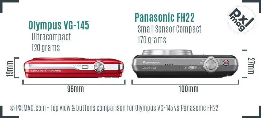 Olympus VG-145 vs Panasonic FH22 top view buttons comparison