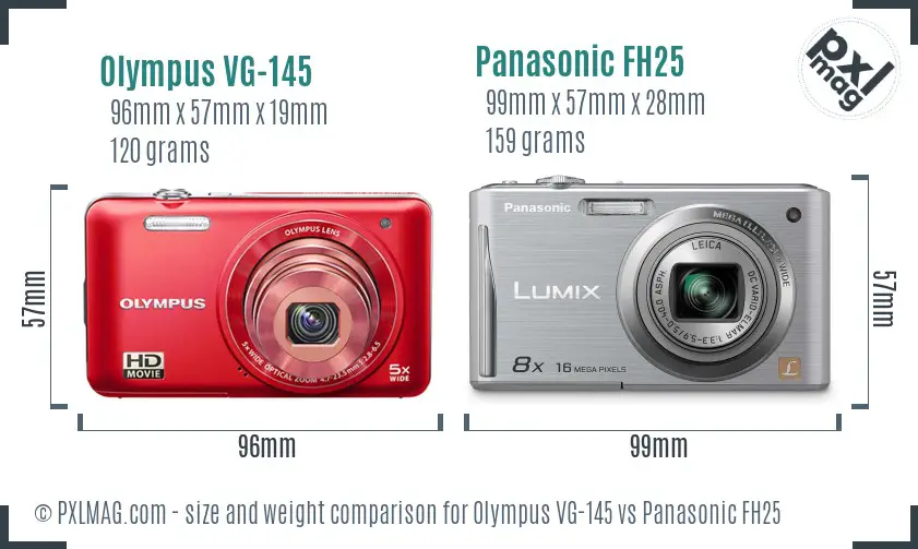 Olympus VG-145 vs Panasonic FH25 size comparison