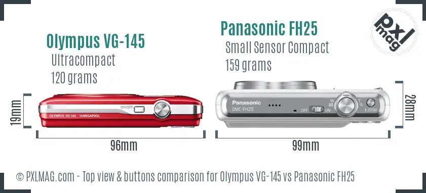 Olympus VG-145 vs Panasonic FH25 top view buttons comparison