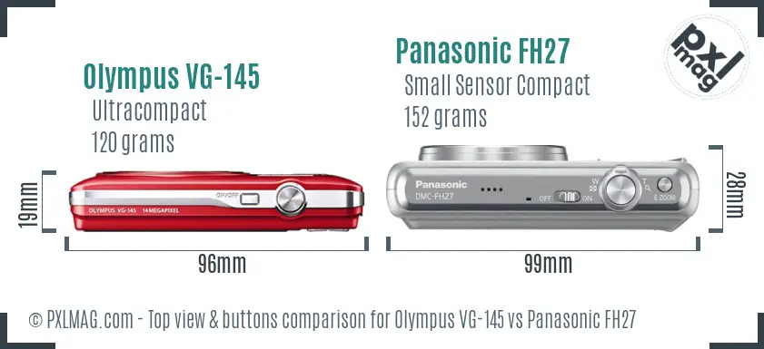 Olympus VG-145 vs Panasonic FH27 top view buttons comparison