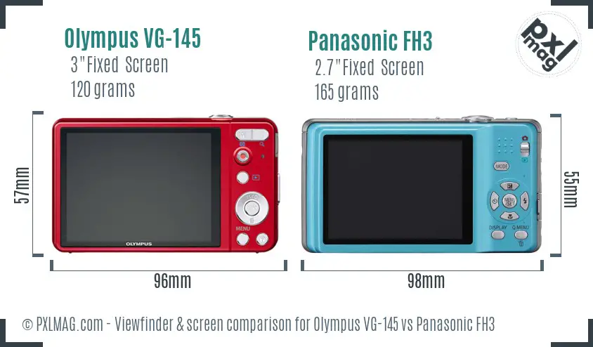 Olympus VG-145 vs Panasonic FH3 Screen and Viewfinder comparison