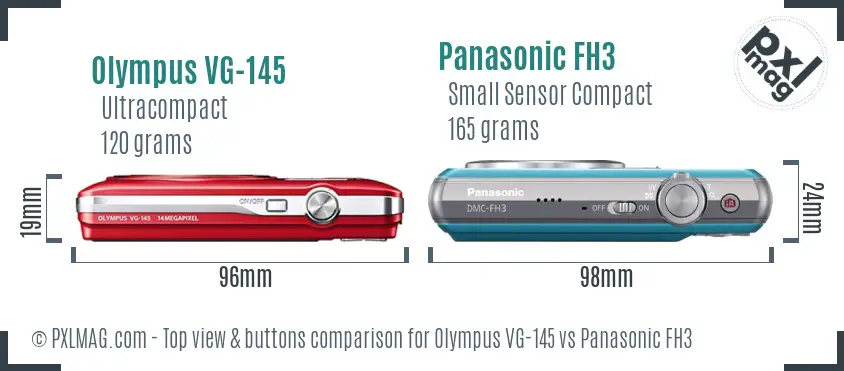 Olympus VG-145 vs Panasonic FH3 top view buttons comparison