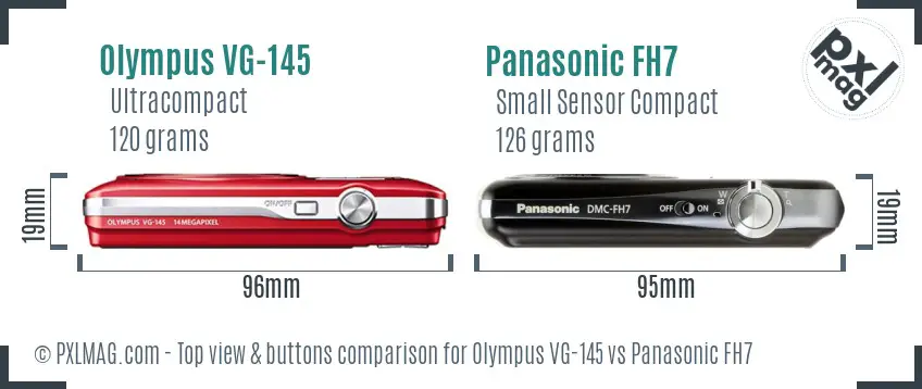 Olympus VG-145 vs Panasonic FH7 top view buttons comparison