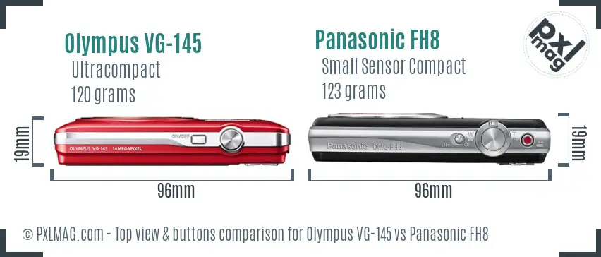 Olympus VG-145 vs Panasonic FH8 top view buttons comparison
