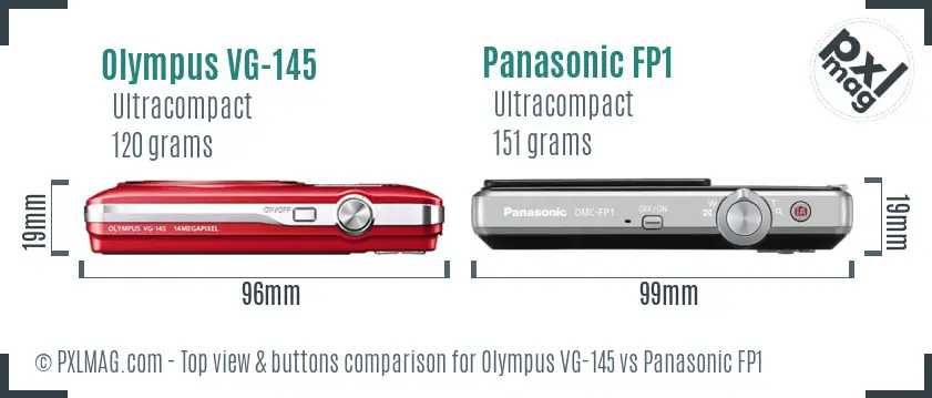 Olympus VG-145 vs Panasonic FP1 top view buttons comparison