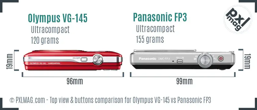 Olympus VG-145 vs Panasonic FP3 top view buttons comparison