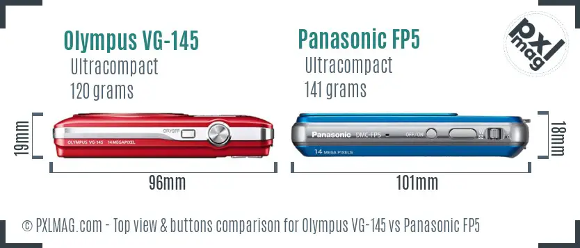 Olympus VG-145 vs Panasonic FP5 top view buttons comparison