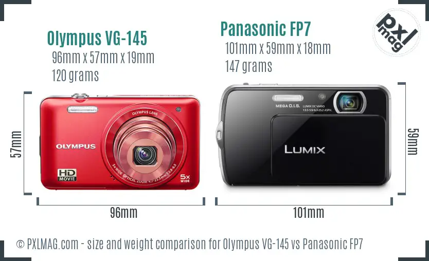Olympus VG-145 vs Panasonic FP7 size comparison