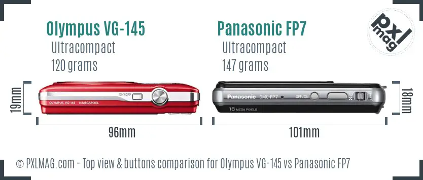 Olympus VG-145 vs Panasonic FP7 top view buttons comparison