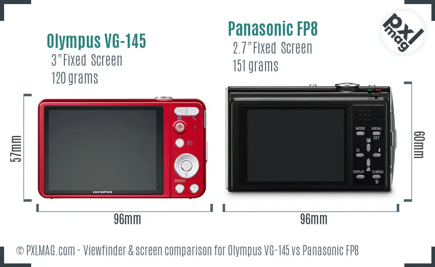 Olympus VG-145 vs Panasonic FP8 Screen and Viewfinder comparison