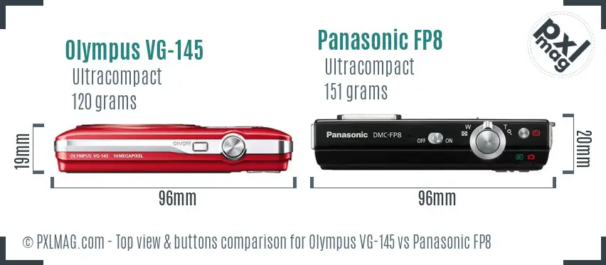 Olympus VG-145 vs Panasonic FP8 top view buttons comparison