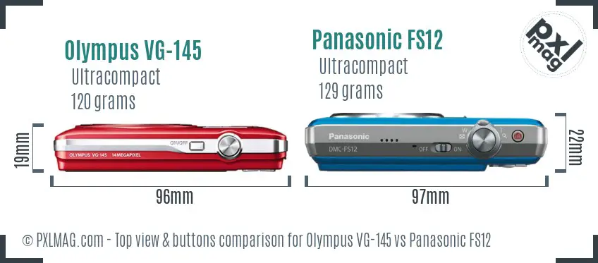 Olympus VG-145 vs Panasonic FS12 top view buttons comparison