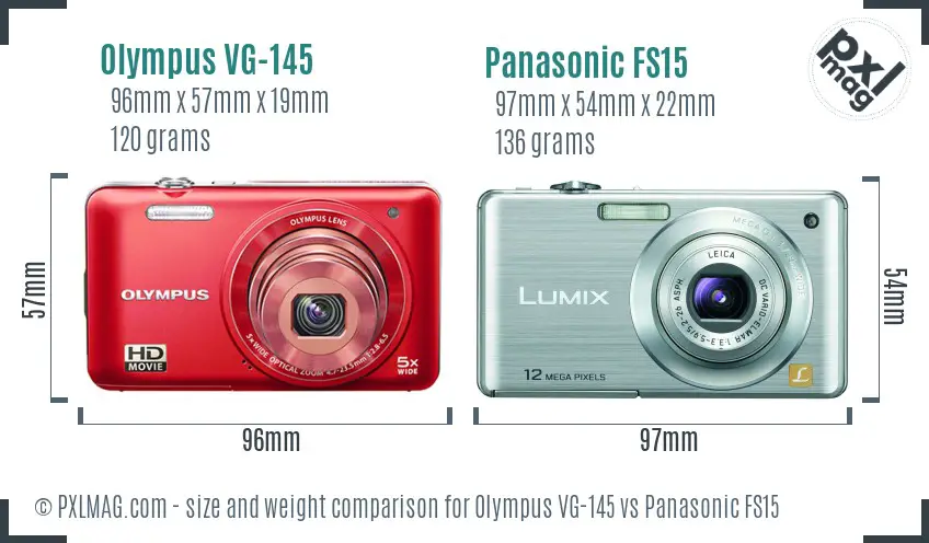 Olympus VG-145 vs Panasonic FS15 size comparison