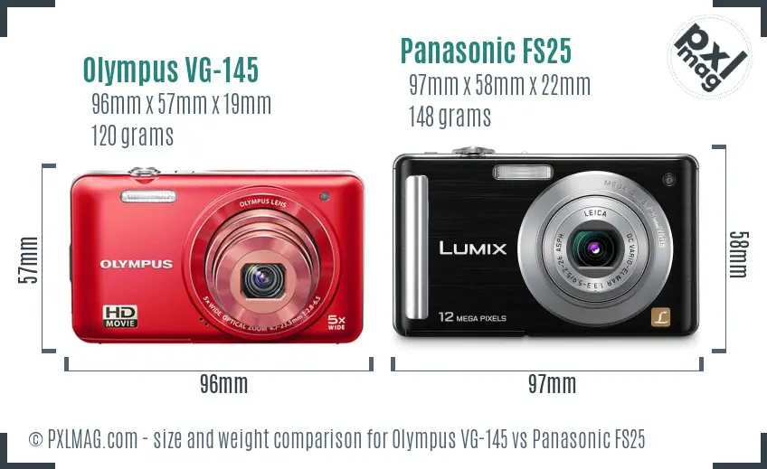 Olympus VG-145 vs Panasonic FS25 size comparison