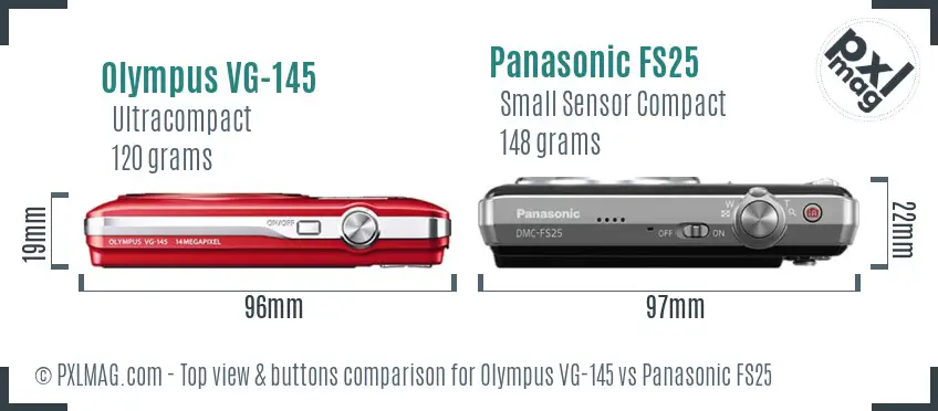 Olympus VG-145 vs Panasonic FS25 top view buttons comparison