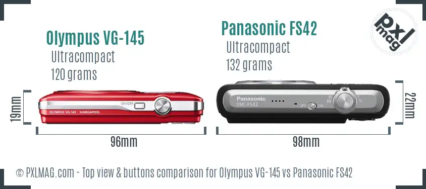 Olympus VG-145 vs Panasonic FS42 top view buttons comparison