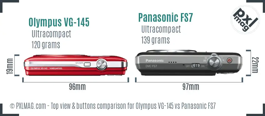 Olympus VG-145 vs Panasonic FS7 top view buttons comparison