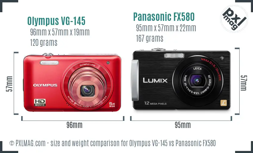 Olympus VG-145 vs Panasonic FX580 size comparison