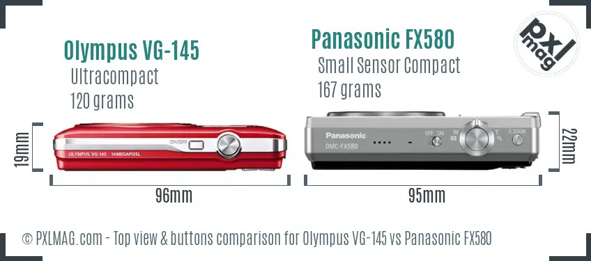 Olympus VG-145 vs Panasonic FX580 top view buttons comparison