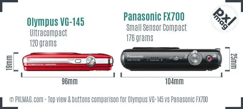 Olympus VG-145 vs Panasonic FX700 top view buttons comparison